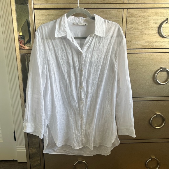 Zara Tops Zara White Linen Button Down Poshmark